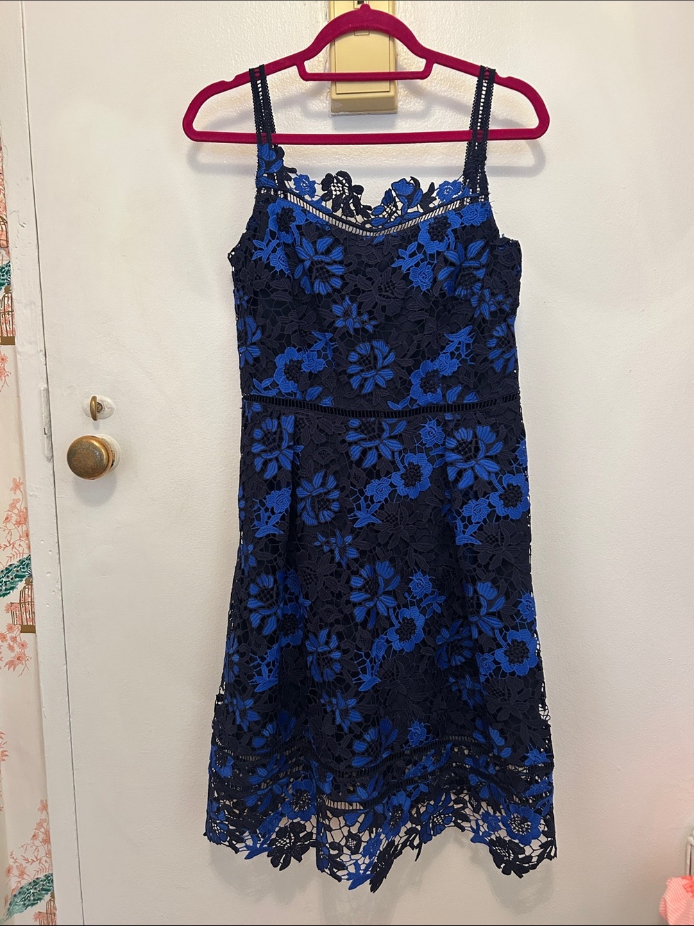 T Tahari Navy and Royal Blue Floral Lace Dress